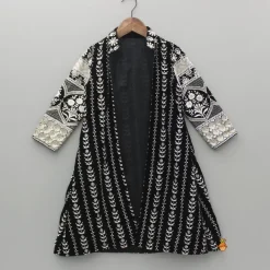 Discount Black Kurti With Embroidered Velvet Jacket Twinning Sets | Ethnic Wear