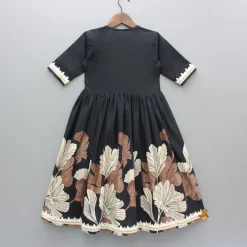 Online Black Kurti With Printed Gota Lace Detailed Front Open Jacket Twinning Sets | Ethnic Wear