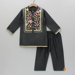 Fashion Black Multicolour Embroidered Kurta And Pyjama BOY Twinning Sets | Indian Ethnic Wear