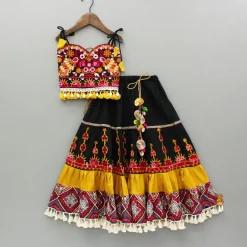 Clearance Black Multicolour Embroidered Strap Top And Lehenga Ethnic Wear | Lehengas & Ghagras