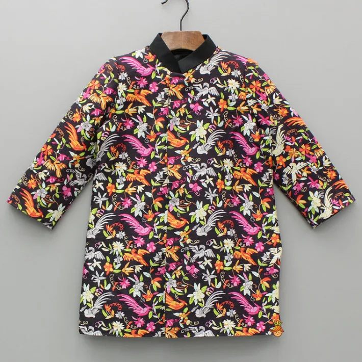 Fashion Black Multicolour Printed Sherwani And Salwar With Shawl BOY Indian Ethnic Wear | Sherwani Sets