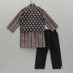 Hot Black Printed Kurta And Jacket With Pyjama BOY Indian Ethnic Wear | Ethnic Sets