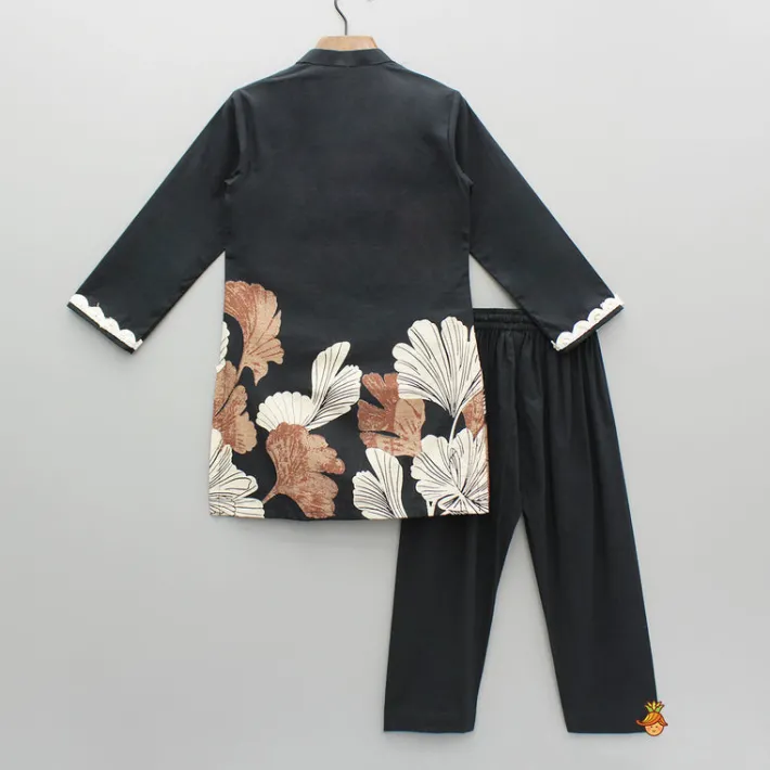 Fashion Black Printed Kurta And Pyjama BOY Twinning Sets | Indian Ethnic Wear