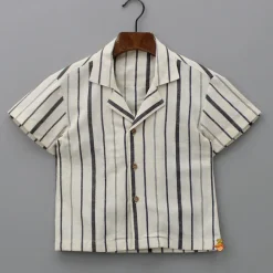 Best Black Stripe Printed Off White Shirt And Pockets Detail Shorts BOY Sets