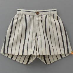 Best Black Stripe Printed Off White Shirt And Pockets Detail Shorts BOY Sets