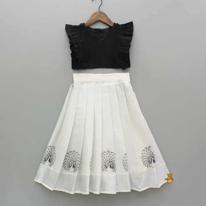 Online Black Top With Pleats Detailing And Pleated Lehenga Twinning Sets | Ethnic Wear