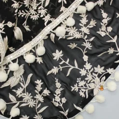 Outlet Black Top With Pom Poms Detailed Embroidered Cape And Palazzo Ethnic Wear | Palazzos & Shararas