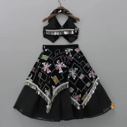 Outlet Black Velvet Embroidered Collar Neck Halter Top With Flap Embroidered Lehenga Ethnic Wear | Lehengas & Ghagras