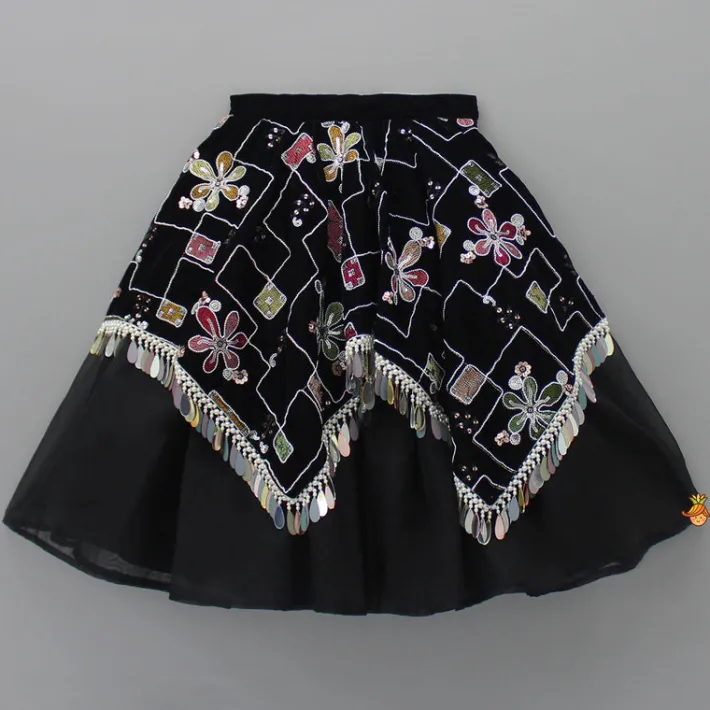 Outlet Black Velvet Embroidered Collar Neck Halter Top With Flap Embroidered Lehenga Ethnic Wear | Lehengas & Ghagras