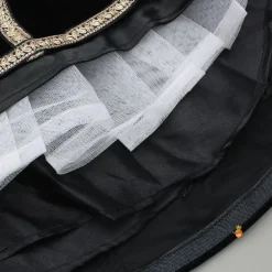 Fashion Black Velvet Embroidered Lace Detailed Strap Top With Cape And Lehenga Ethnic Wear | Lehengas & Ghagras
