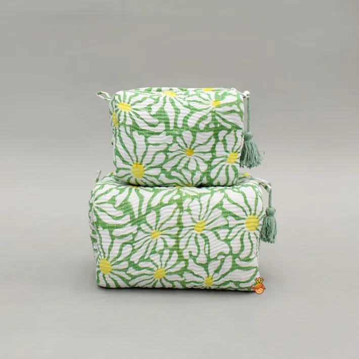 Best Block Printed Green Pouch Bags - Set Of 2 Bags