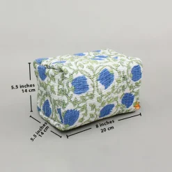 Clearance Block-Printed Blue Pouch Bags ? Set Of 2 Bags