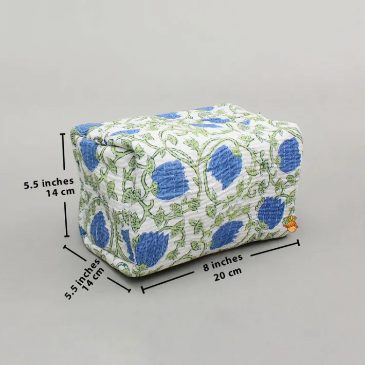 Clearance Block-Printed Blue Pouch Bags ? Set Of 2 Bags