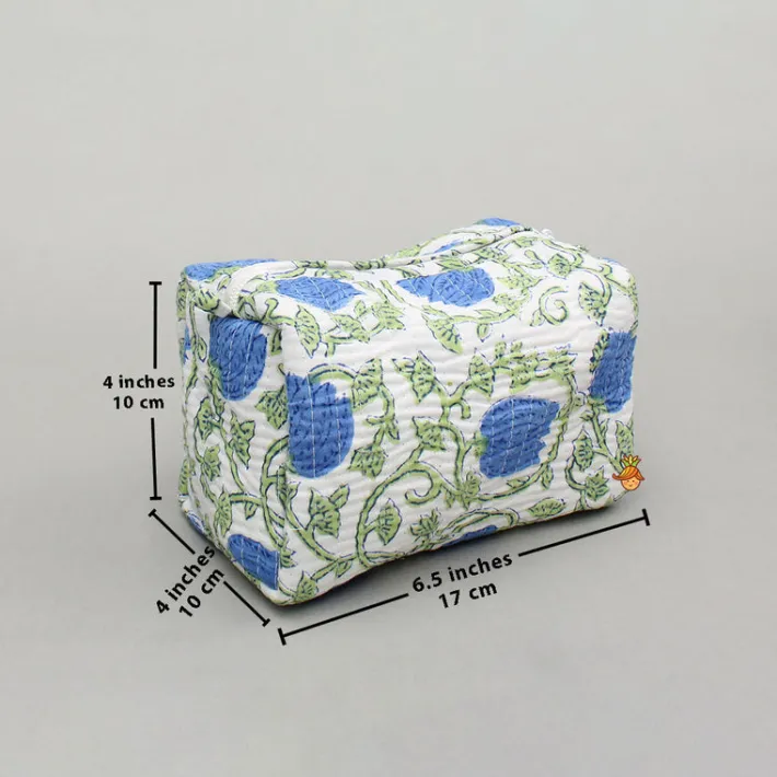 Clearance Block-Printed Blue Pouch Bags ? Set Of 2 Bags