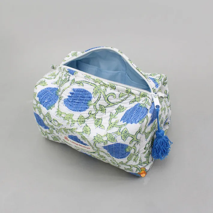 Clearance Block-Printed Blue Pouch Bags ? Set Of 2 Bags