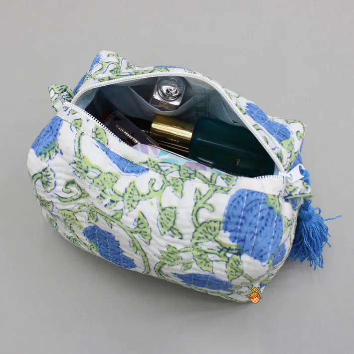 Clearance Block-Printed Blue Pouch Bags ? Set Of 2 Bags