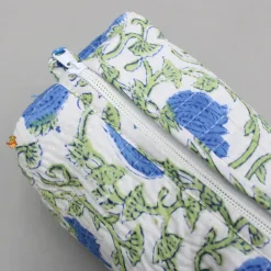 Clearance Block-Printed Blue Pouch Bags ? Set Of 2 Bags