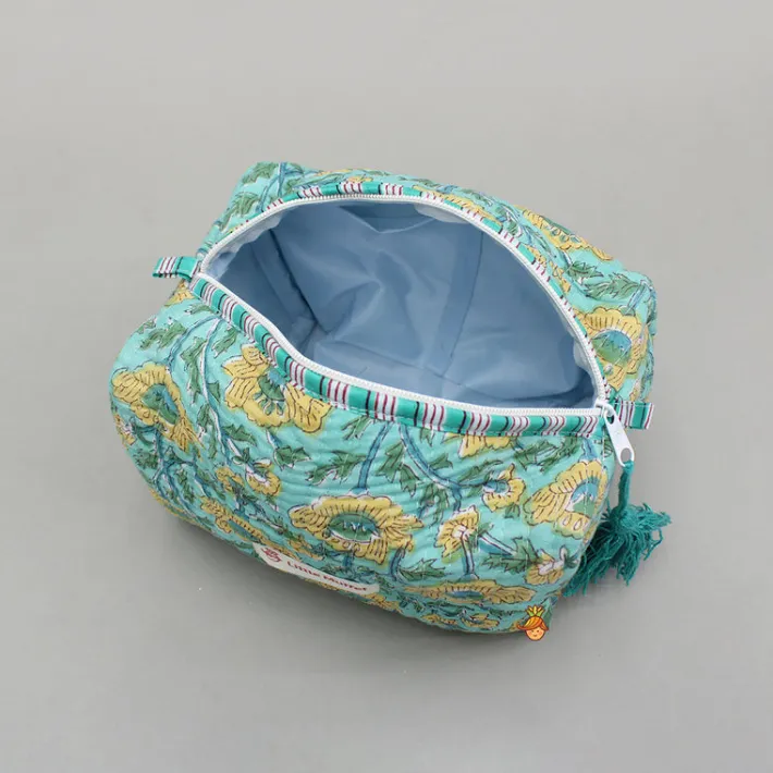 Online Blooming Flowers Block-Printed Pouch Bags - Set Of 2 Bags