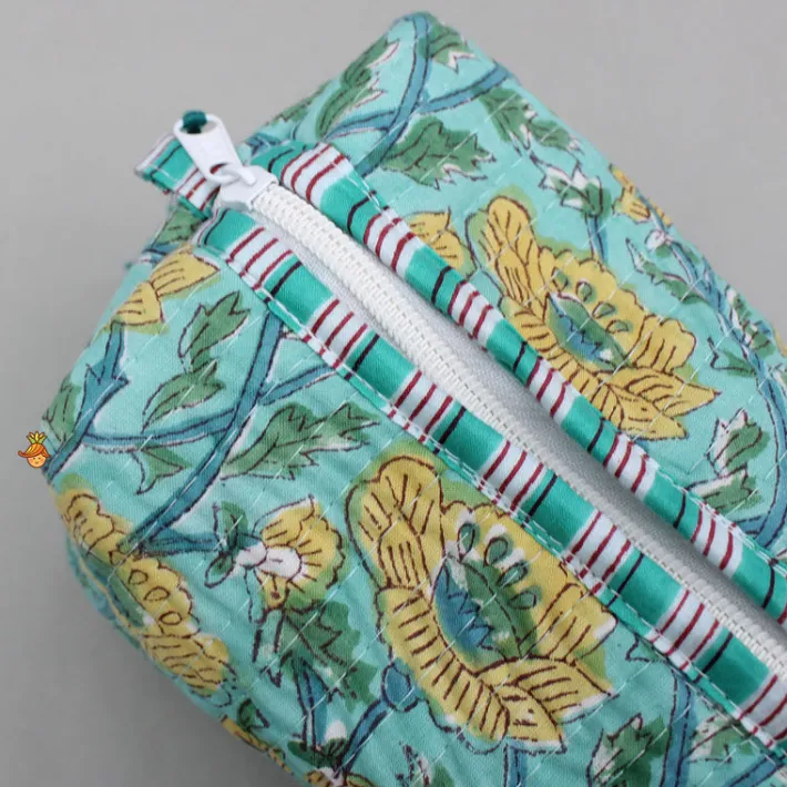 Online Blooming Flowers Block-Printed Pouch Bags - Set Of 2 Bags