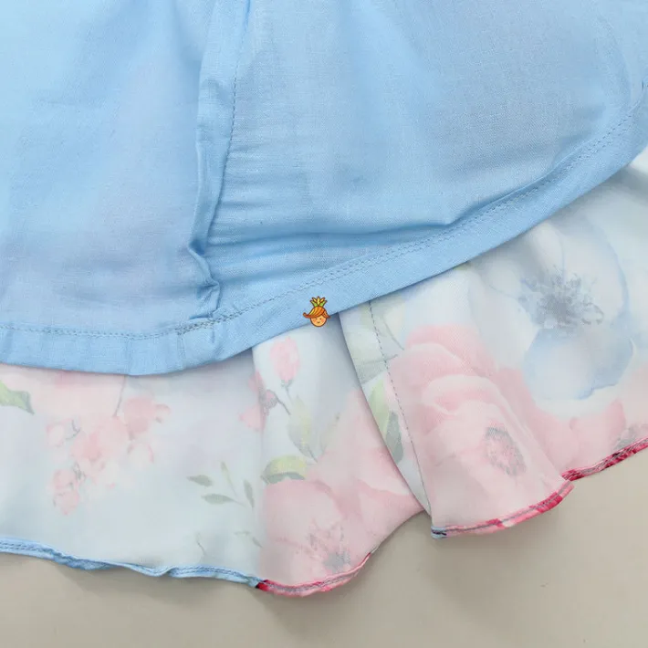 Hot Blue And Pink Floral Printed Rose Flowers Adorned Dress Dresses & Sets | Dresses