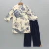 Outlet Blue And White Floral Print Kurta And Pyjama BOY Indian Ethnic Wear | Ethnic Sets