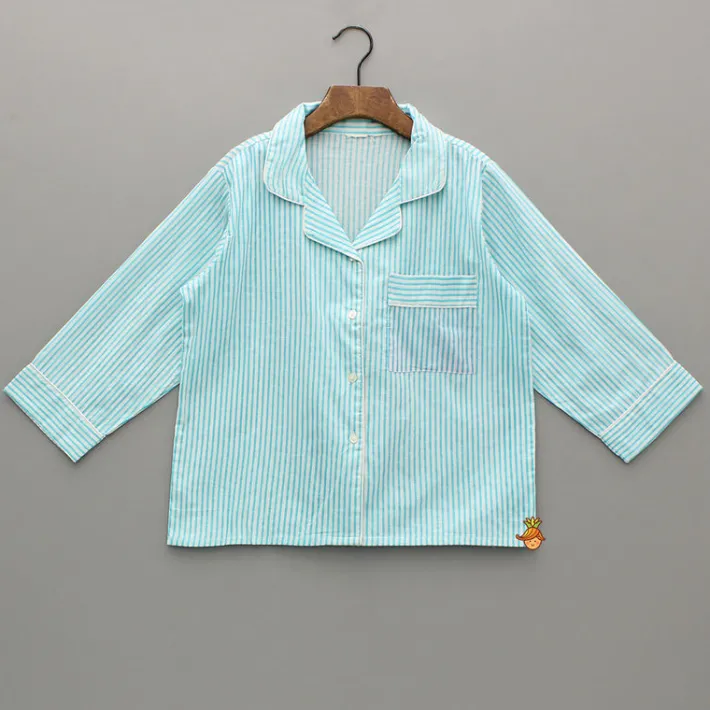 Hot Blue And White Striped Notch Collar Sleepwear BOY Sleep Wear | Sleepwear
