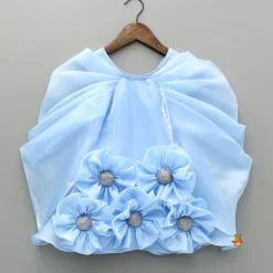 Fashion Blue Artificial Flowers Embellished Dress Dresses & Sets | Dresses