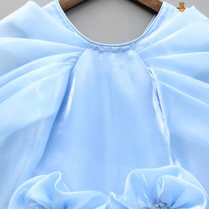 Fashion Blue Artificial Flowers Embellished Dress Dresses & Sets | Dresses