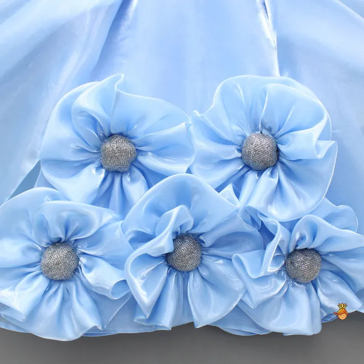 Fashion Blue Artificial Flowers Embellished Dress Dresses & Sets | Dresses