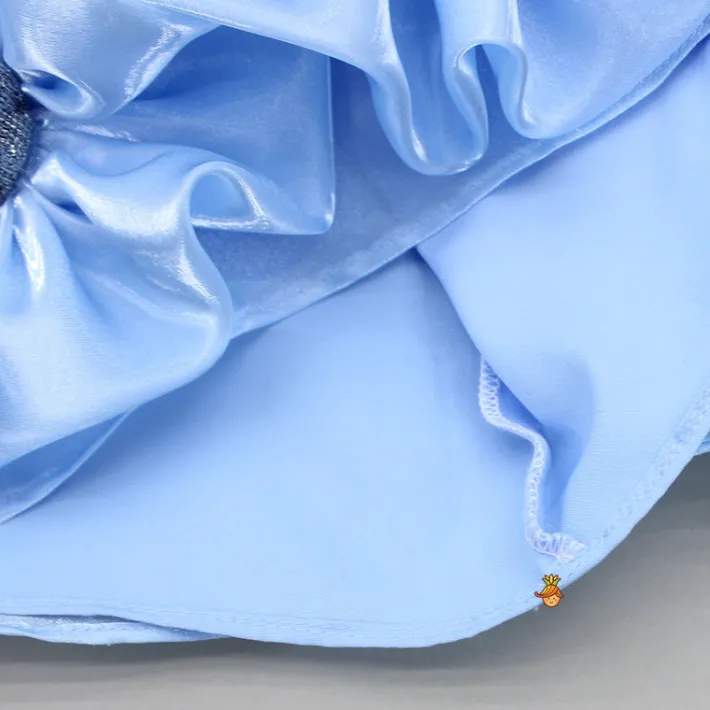 Fashion Blue Artificial Flowers Embellished Dress Dresses & Sets | Dresses