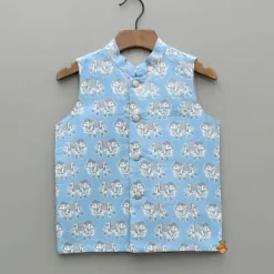 Online Blue Elephant Printed Jacket BOY Indian Ethnic Wear | Ethnic Jackets