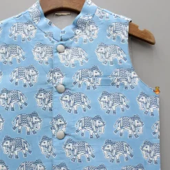 Online Blue Elephant Printed Jacket BOY Indian Ethnic Wear | Ethnic Jackets