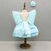 Sale Blue Embellished Frilly Layered Dress With Detachable Bow And Swirled Bow Headband Dresses & Sets | Dresses