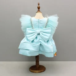 Sale Blue Embellished Frilly Layered Dress With Detachable Bow And Swirled Bow Headband Dresses & Sets | Dresses