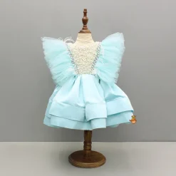 Sale Blue Embellished Frilly Layered Dress With Detachable Bow And Swirled Bow Headband Dresses & Sets | Dresses