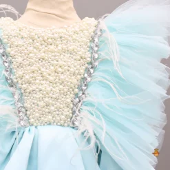 Sale Blue Embellished Frilly Layered Dress With Detachable Bow And Swirled Bow Headband Dresses & Sets | Dresses