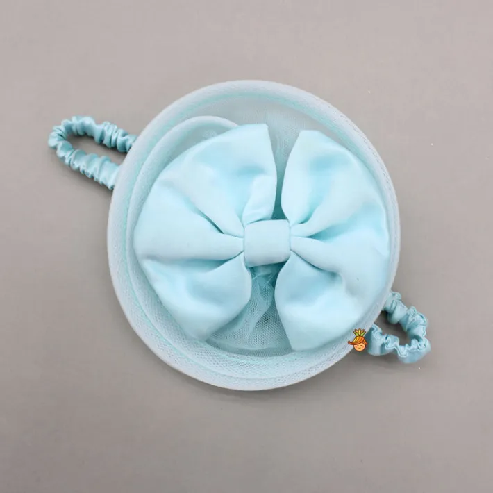 Sale Blue Embellished Frilly Layered Dress With Detachable Bow And Swirled Bow Headband Dresses & Sets | Dresses