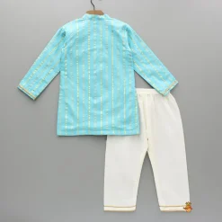 Outlet Blue Embellished Kurta And Pyjama BOY Twinning Sets | Indian Ethnic Wear