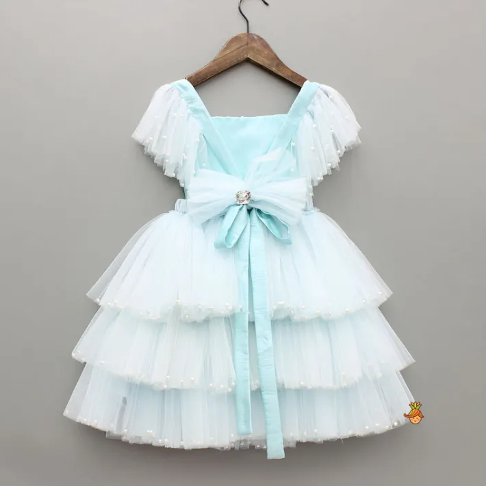 Hot Blue Embellished Strappy Back Tie Up Frilly Layered Dress And Matching Hairclip Dresses & Sets | Dresses