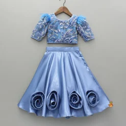 Hot Blue Embroidered Embellished Top And Lehenga Ethnic Wear | Lehengas & Ghagras