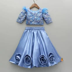 Hot Blue Embroidered Embellished Top And Lehenga Ethnic Wear | Lehengas & Ghagras
