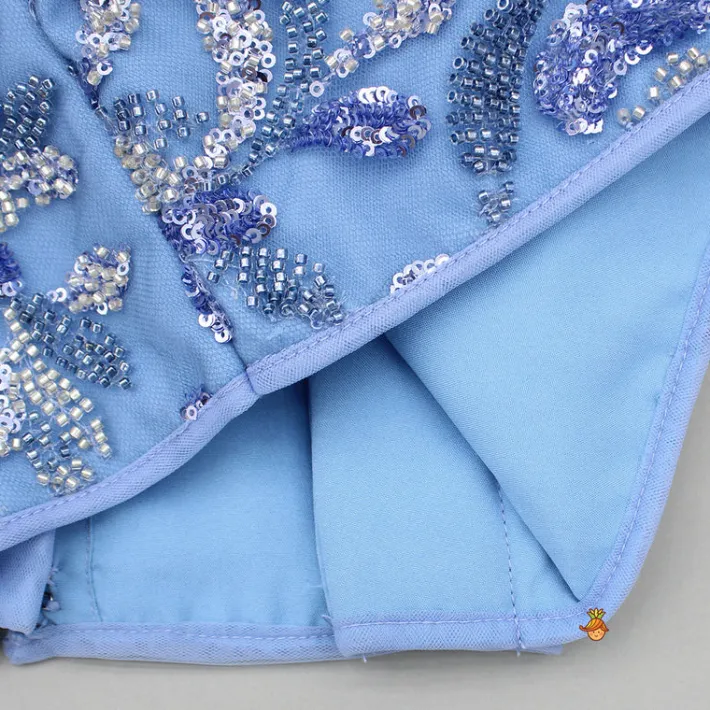 Hot Blue Embroidered Embellished Top And Lehenga Ethnic Wear | Lehengas & Ghagras