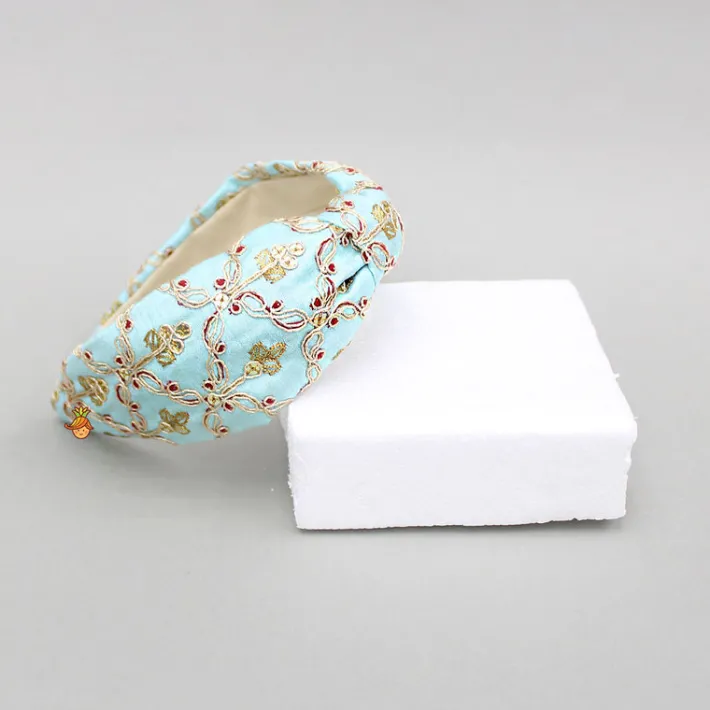 New Blue Embroidered Hairband Hair Accessories | Hair Bands