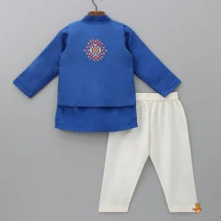 Online Blue Embroidered Jacket With Kurta And Pyjama BOY Twinning Sets | Indian Ethnic Wear