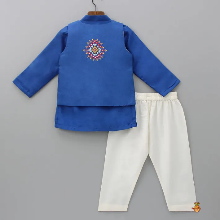 Online Blue Embroidered Jacket With Kurta And Pyjama BOY Twinning Sets | Indian Ethnic Wear