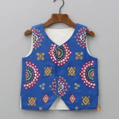 Online Blue Embroidered Jacket With Kurta And Pyjama BOY Twinning Sets | Indian Ethnic Wear