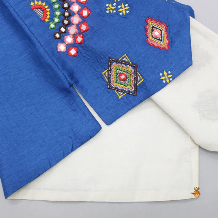 Online Blue Embroidered Jacket With Kurta And Pyjama BOY Twinning Sets | Indian Ethnic Wear