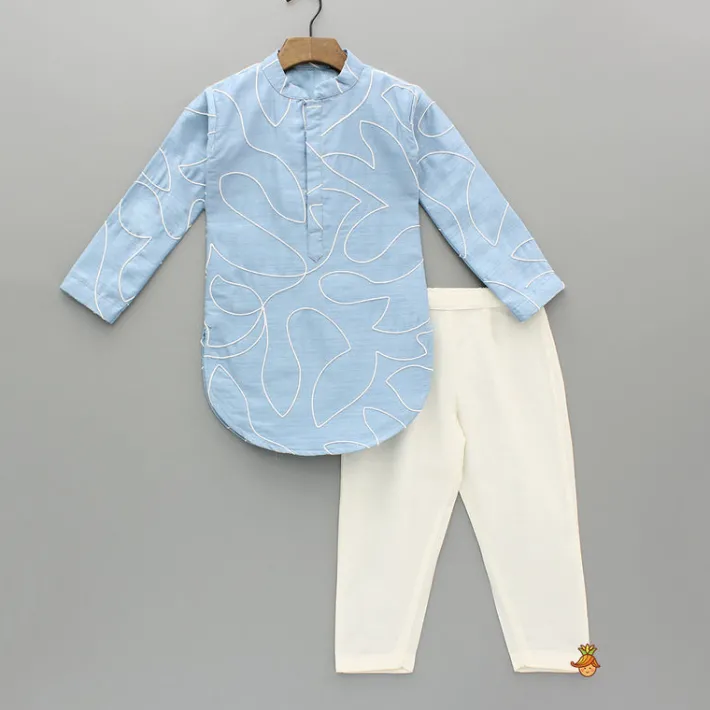 Online Blue Embroidered Kurta And Off White Pant BOY Indian Ethnic Wear | Ethnic Sets