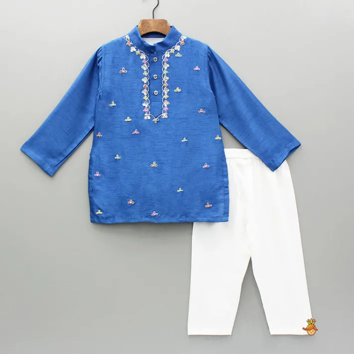 Sale Blue Embroidered Kurta And Pyjama BOY Indian Ethnic Wear | Ethnic Sets