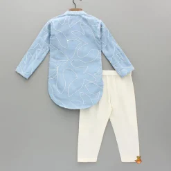 Online Blue Embroidered Kurta And Off White Pant BOY Indian Ethnic Wear | Ethnic Sets